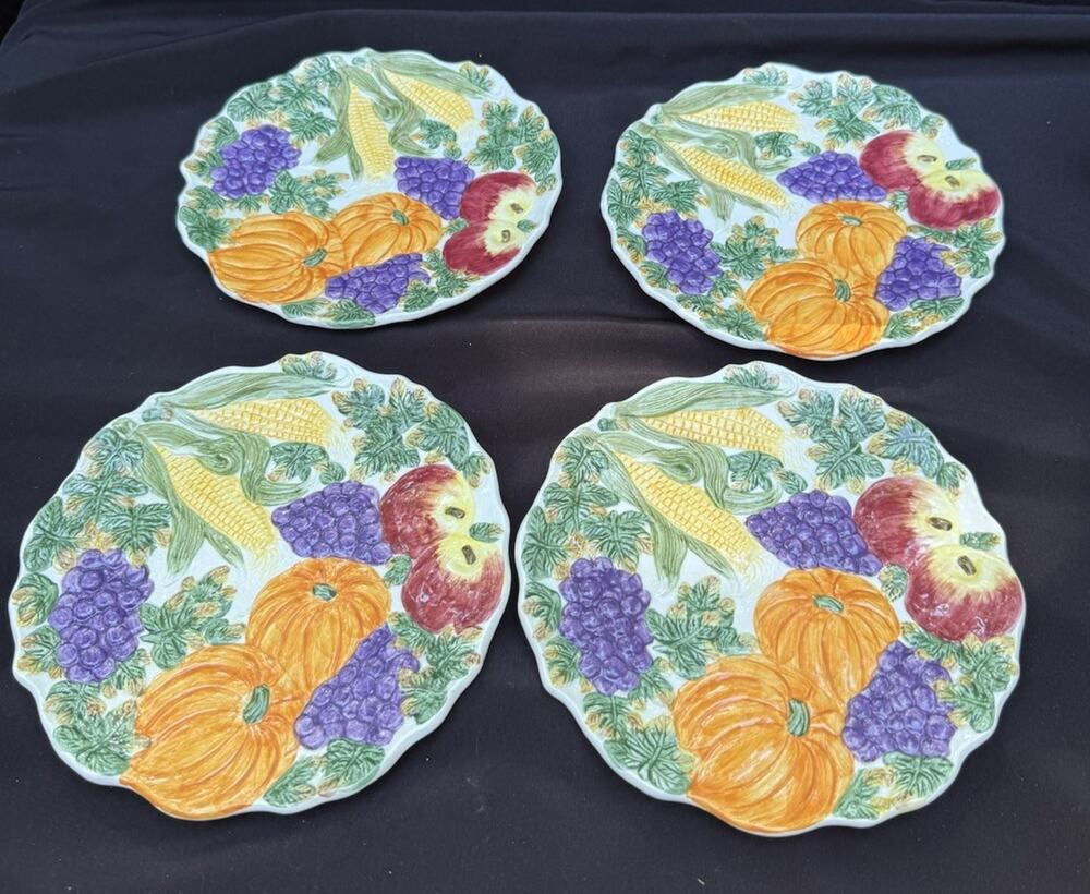 Set-4 Fitz & Floyd Omnibus 1993 Autumn Harvest Bounty Salad Plate 7.5"